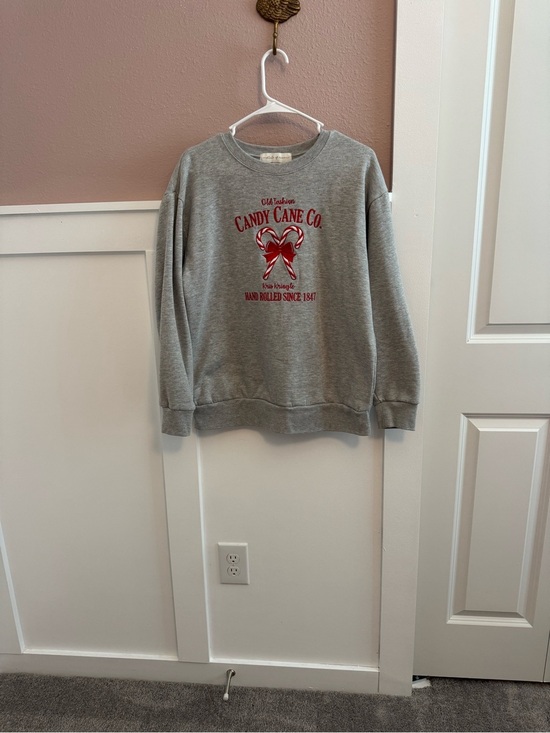 State of Mind Sweaters - State of Mine Gray Candy Cane Embroidered Christmas Sweatshirt